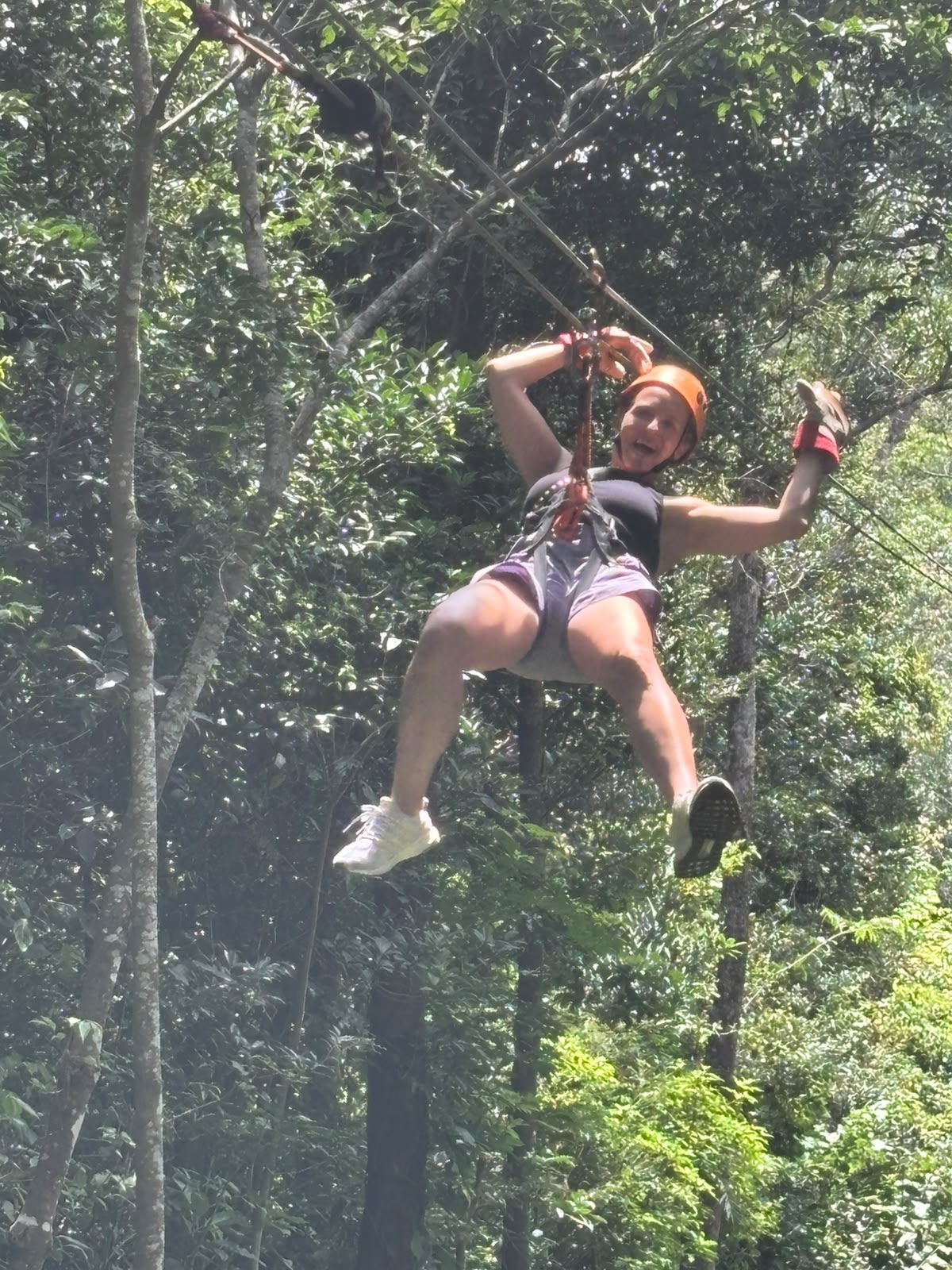 Visitante disfrutando del canopy en el bosque